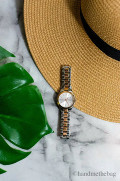 Michael Kors Slim Runway Rose Gold Silver Toned Stainless Steel Watch